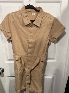 Utility Shirt Romper with Tie Belt - Khaki